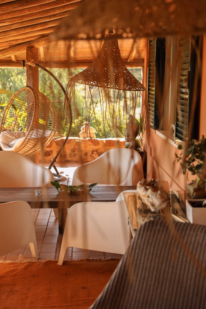The long terrace at Rose Mountain - morning coffee and outdoor meals